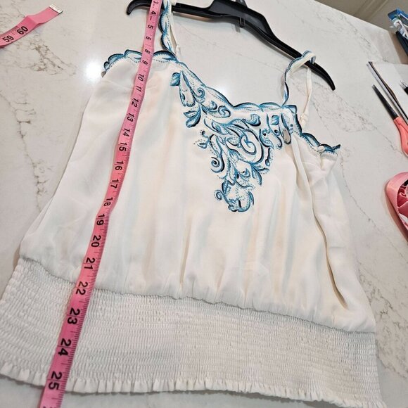 White House Black Market Small Boho Turquoise Embroidered Top Camisole - Picture 6 of 7